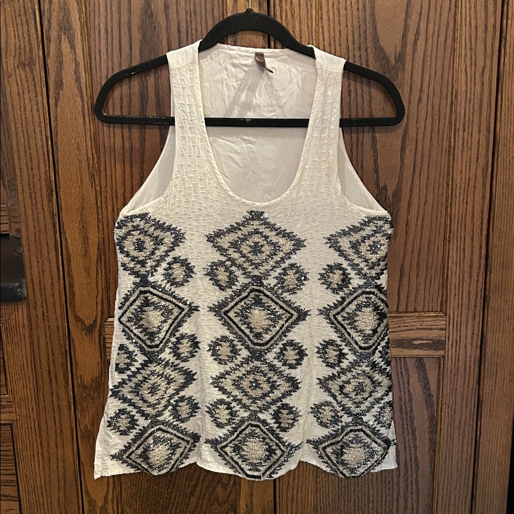 Stetson White‎ Silver Tank Top Beaded Aztec Western Double layer NFR rodeo small - Picture 2 of 5